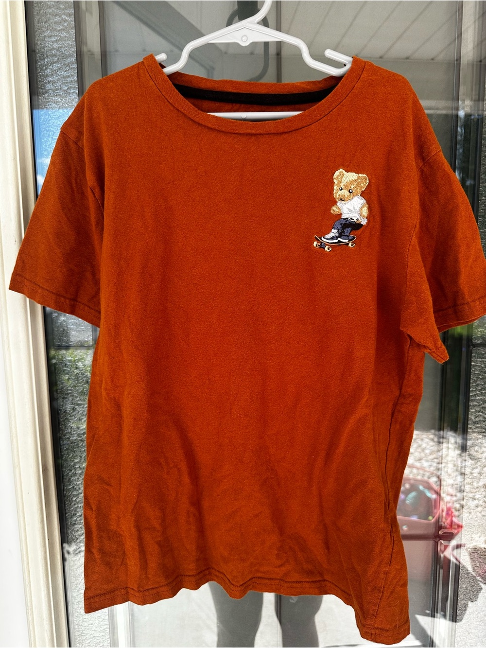 100% Cotton Boys Orange Skateboard Bear Short Sleeve Tee